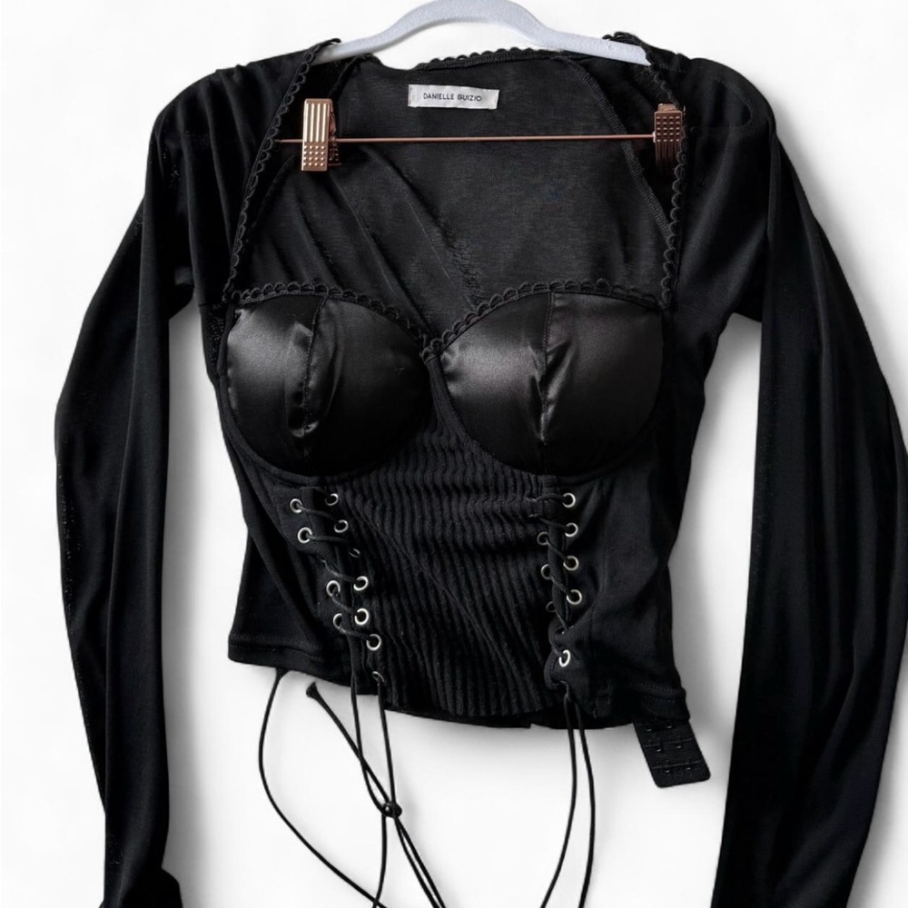 Danielle Guizio Black Long Sleeve Bustier Bodysuit